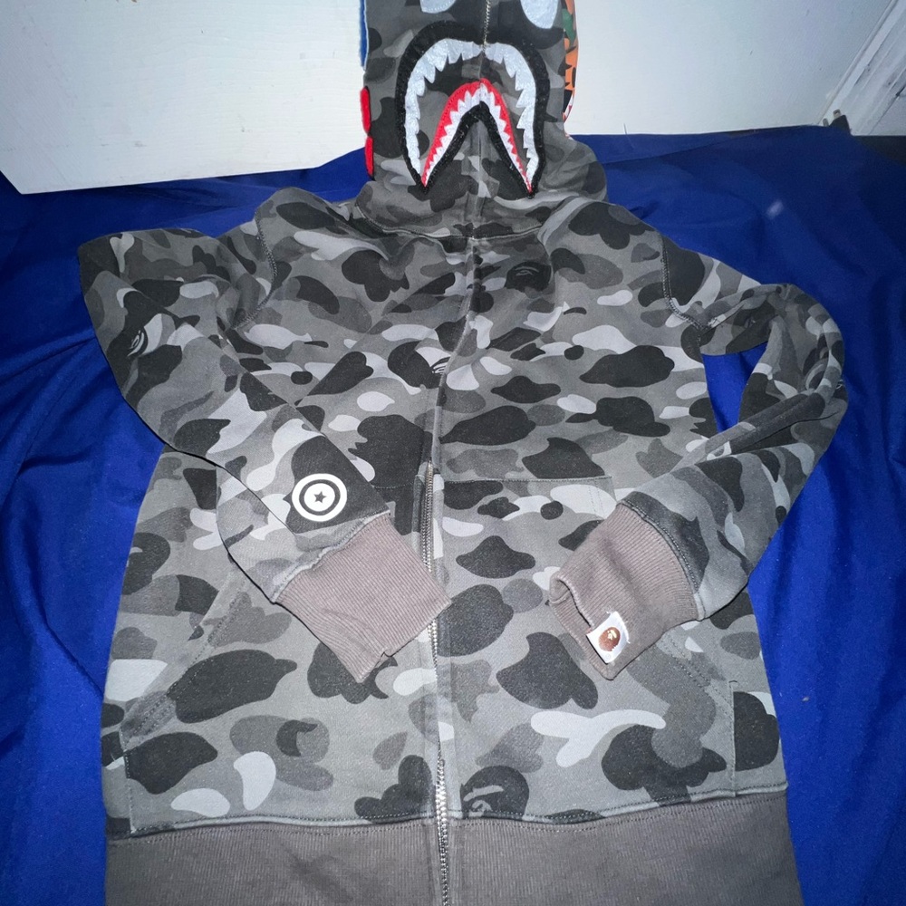 Bape Gray Camouflage Shark Hoodie for men and women.